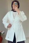 Kadın Bağlama Detaylı Ceket / Astarlı Ceket Beyaz