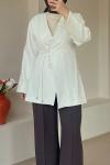 Kadın Bağlama Detaylı Ceket / Astarlı Ceket Beyaz