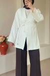 Kadın Bağlama Detaylı Ceket / Astarlı Ceket Beyaz