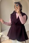 Kadın Pile Detaylı Yelek / Astarlı Yelek Bordo