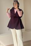 Kadın Pile Detaylı Yelek / Astarlı Yelek Bordo