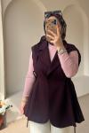 Kadın Pile Detaylı Yelek / Astarlı Yelek Bordo