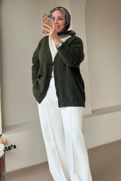 Kadın Nervürlü Scuba Pantolon / Scuba Kumaş Pantolon Ekru