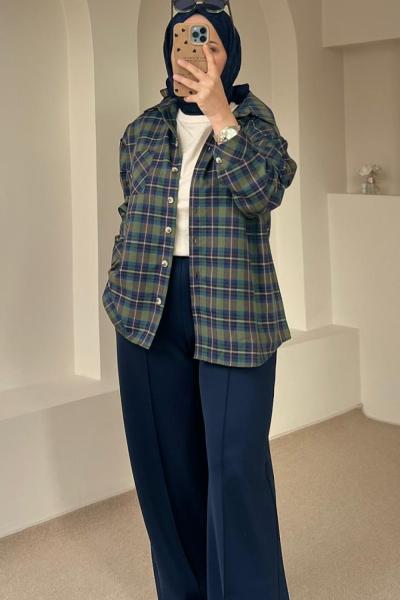 Kadın Nervürlü Scuba Pantolon / Scuba Kumaş Pantolon Lacivert