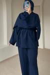 Kadın Şal Detaylı Pantolon Takım Lacivert