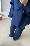 Kadın Şal Detaylı Pantolon Takım Lacivert