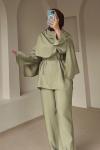 Kadın Şal Detaylı Pantolon Takım Haki
