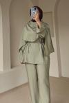 Kadın Şal Detaylı Pantolon Takım Haki