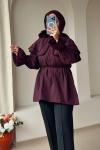 Kadın Şal Yaka Dantelli Gömlek Bordo