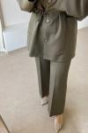 Kadın Düğme Detaylı Krep Pantolon Takım Haki
