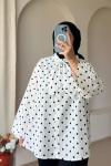 Kadın Puantiyeli Bağcıklı Gömlek  Beyaz