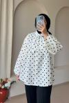 Kadın Puantiyeli Bağcıklı Gömlek  Beyaz
