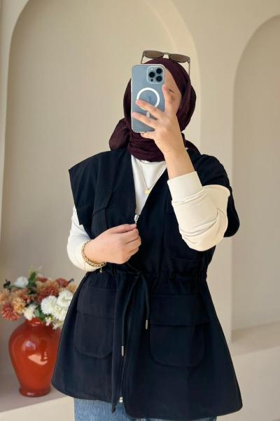 •Gabardin Astarlı Yelek Siyah