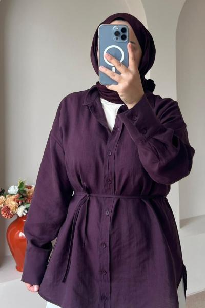 Kadın Kalın Manşetli Basic Gömlek Burganya