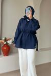 Kadın Kalın Manşetli Basic Gömlek Lacivert