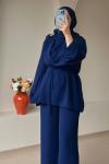 Şal Yaka Detaylı Pantolonlu Takım Lacivert