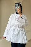 Kadın Bağcıklı Pileli Gömlek Beyaz