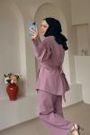 Piliseli Pantolon Tunik Takım Gül Kurusu