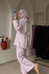 Piliseli Pantolon Tunik Takım Pudra