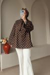 Kadın Puantiyeli Bağcıklı Gömlek  Kahverengi