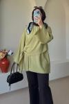 Kadın Şallı Bluz / Yandan Bağlamalı Oversize Bluz Yağ Yeşili