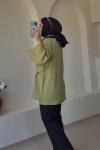Kadın Şallı Bluz / Yandan Bağlamalı Oversize Bluz Yağ Yeşili