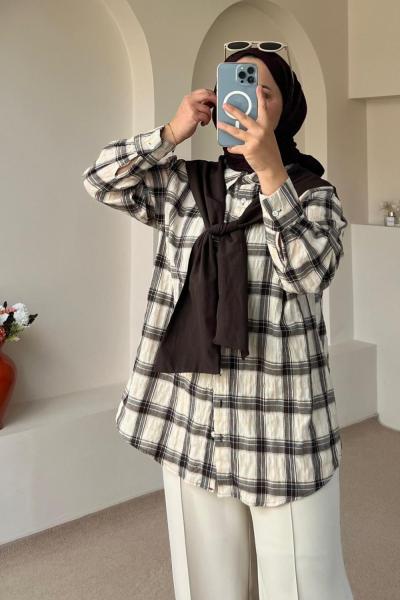 Kadın Garnili Fırfırlı Gömlek  Bej