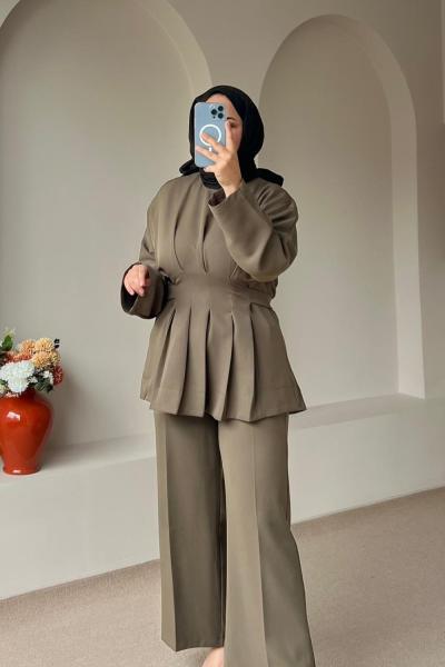 Piliseli Pantolon Tunik Takım Haki