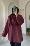 Asimetrik Kesim Pelerin Yaka Kaban Bordo