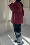 Asimetrik Kesim Pelerin Yaka Kaban Bordo