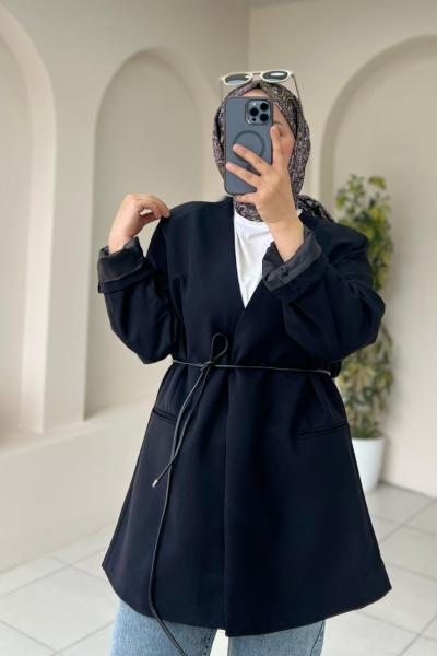 BAĞLAMALI ASTARLI KADIN CEKET Siyah