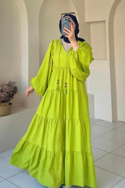 Balon Kol Elbise Fıstık Yeşili