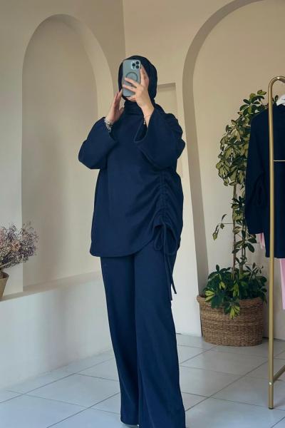 Bluzu Biyeli Kadın Takım Lacivert