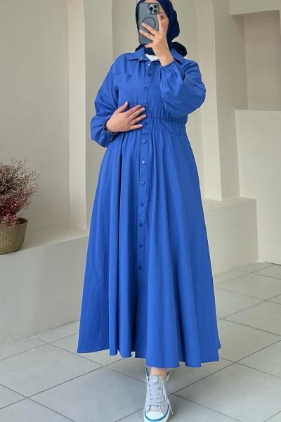 ÇITÇIT DÜĞMELİ CEPLİ ELBİSE Mor