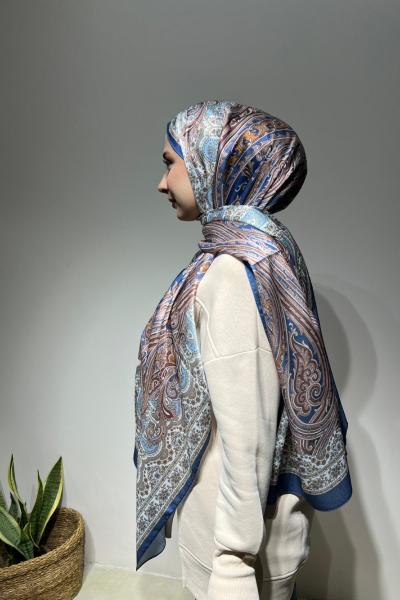 Desenli Şal Lacivert Taba