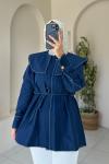 Dikiş Detaylı Oversize Tunik Lacivert