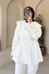 Dikiş Detaylı Oversize Tunik Beyaz