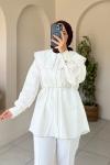 Dikiş Detaylı Oversize Tunik Beyaz