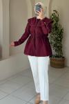 Dikiş Detaylı Oversize Tunik Bordo