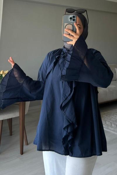 Fırfırlı Şıklık: Zarafeti Günlük Tarzla Buluşturan Tunik ✨ Lacivert