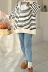 İçi Şardonlu Çizgili Sweatshirt  Siyah