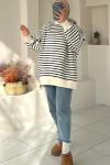 İçi Şardonlu Çizgili Sweatshirt  Siyah