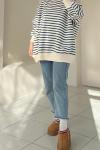 İçi Şardonlu Çizgili Sweatshirt  Lacivert