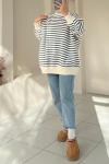 İçi Şardonlu Çizgili Sweatshirt  Lacivert