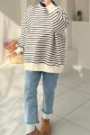 İçi Şardonlu Çizgili Sweatshirt  Acı Kahve