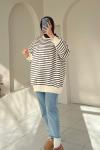 İçi Şardonlu Çizgili Sweatshirt  Acı Kahve