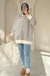 İçi Şardonlu Çizgili Sweatshirt  Acı Kahve