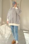 İçi Şardonlu Çizgili Sweatshirt  Acı Kahve