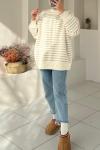 İçi Şardonlu Çizgili Sweatshirt  Kahverengi
