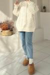 İçi Şardonlu Çizgili Sweatshirt  Kahverengi
